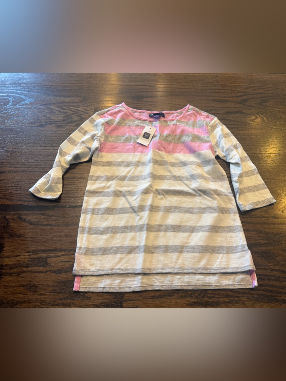 GAP Kids Pink and Gray Striped Top